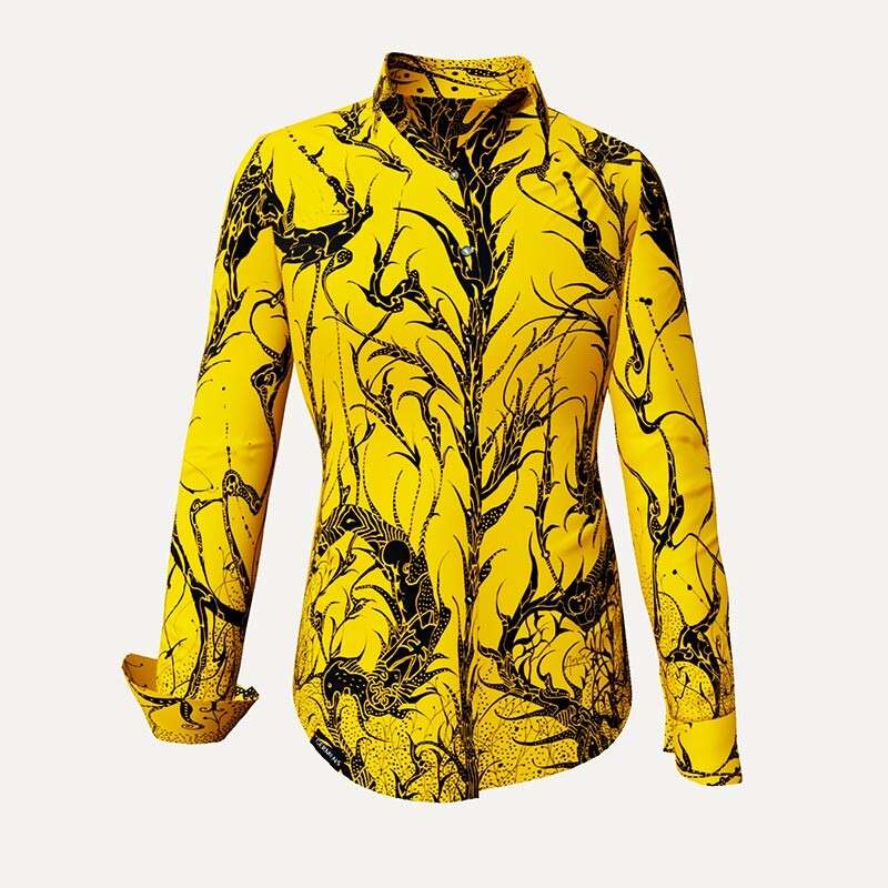 ausgefallene Damenbluse für Damen - DORNRÖSCHEN YELLOW - 100 % Baumwolle - GERMENS artfashion - Größen XS bis 3XL