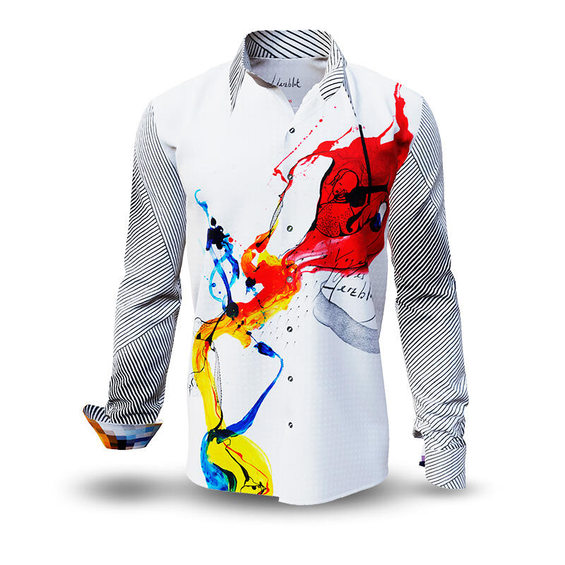 HERZBLUT - White men´s shirt with colored artist's drawing