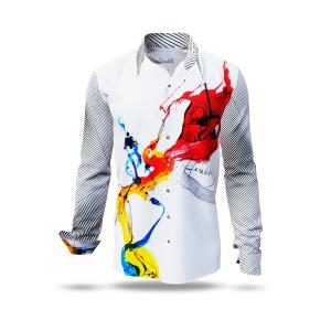 HERZBLUT - White men´s shirt with colored artists...