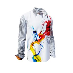 HERZBLUT - White men´s shirt with colored artists...