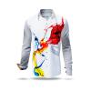 HERZBLUT - White men´s shirt with colored artists drawing