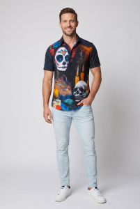 Short Sleeve Button Up Shirt DIA DE LOS MUERTES
