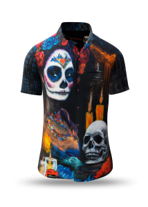 Sommerhemd Herren DIA DE LOS MUERTES - 100 % Baumwolle - 10 Größen von XS - 6XL - außergewöhnliches Design - feinste Verarbeitung - Stoffe Made in Germany - limitiert und exklusiv