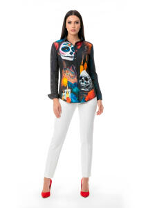 DIA DE LOS MUERTES - dunkle Blusen Damen - 100 %...