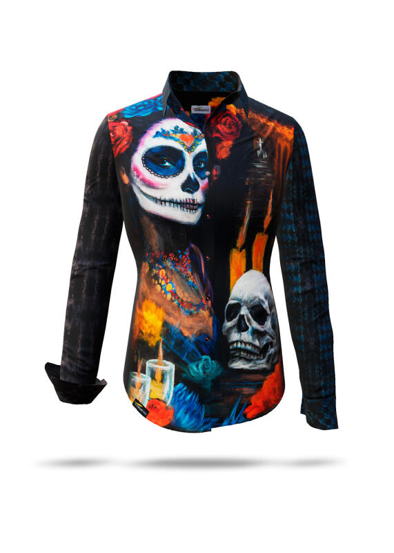 ausgefallene Damenbluse für Damen - DIA DE LOS MUERTES - 100 % Baumwolle - GERMENS artfashion - Größen XS bis 3XL