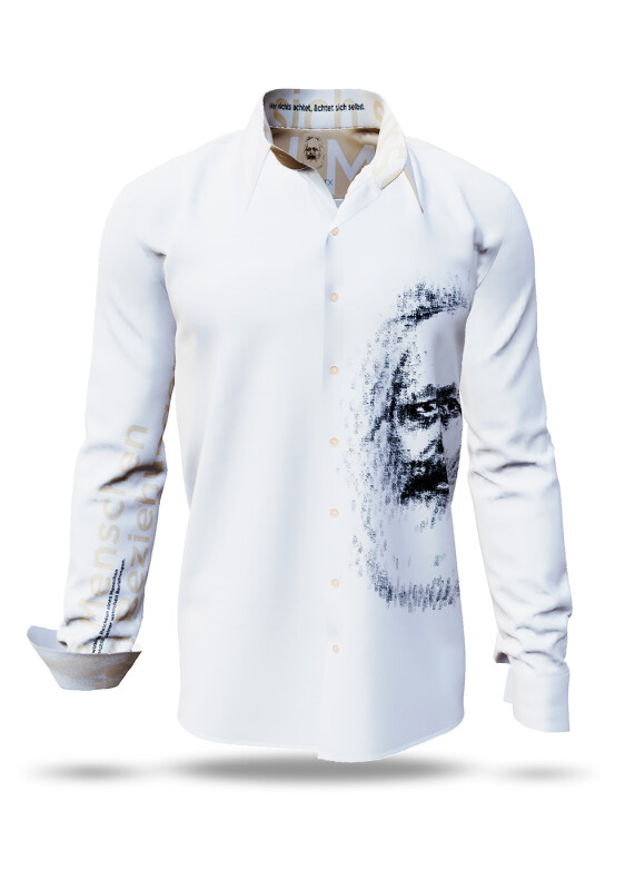 Discover colorful button up shirts for men TYPEWRITER KARL MARX WHITE - 100% cotton