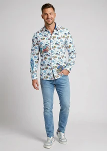 MYBODICK Hemd Herren mit Fischen - 100 % Baumwolle -...