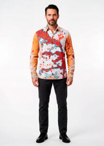 LAKE BLUE beige blau rotes Hemd Herren - 100 % Baumwolle...