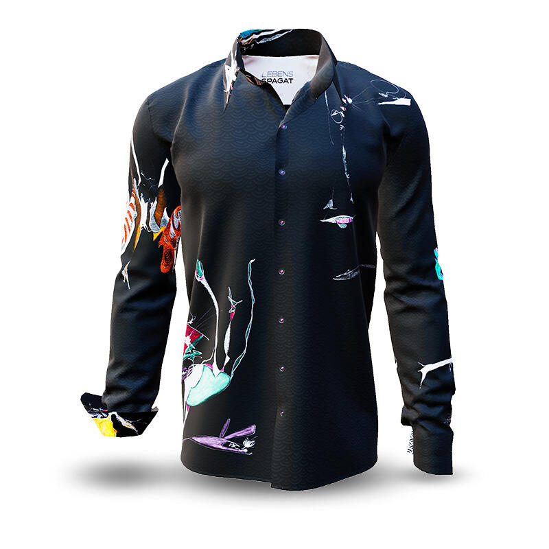 LEBENSSPAGAT - Black men´s shirt with colored drawings