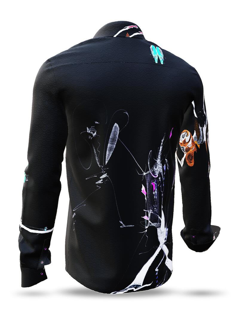 LEBENSSPAGAT - Black men´s shirt with colored drawings