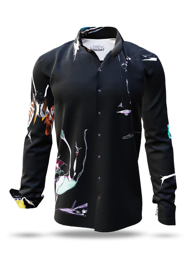 LEBENSSPAGAT - Black men´s shirt with colored drawings