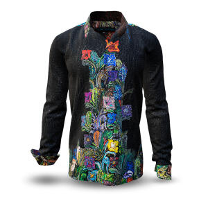 GARDEN MYSTIQUE - Noble dark mens shirt with colored flowers