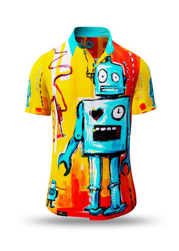 Summer shirt for men RETRO ROBOT - 100% cotton - 10 sizes from XS to 6XL - exceptional design - finest workmanship - fabrics made in Germany - limited edition and exclusive