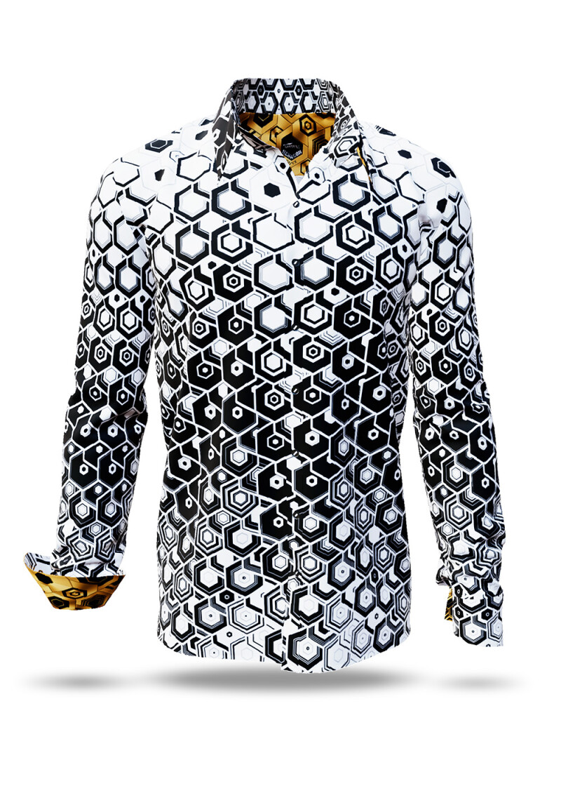 HEXAGON ONYX - white shirt with black honeycomb structures - GERMENS