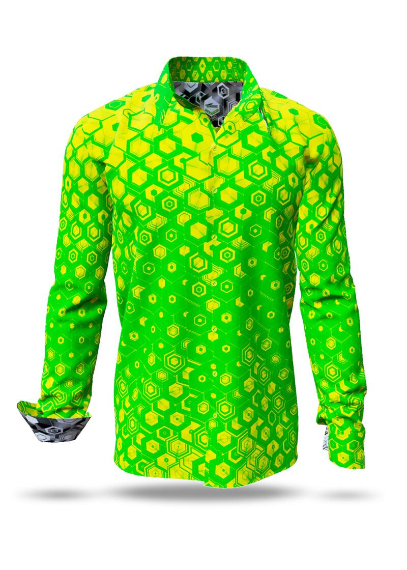 HEXAGON URANIO - yellow shirt with green honeycomb structures  - GERMENS 