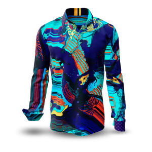TITICACA - Dunkelblaues Hemd mit farbigen Zeichnungen
