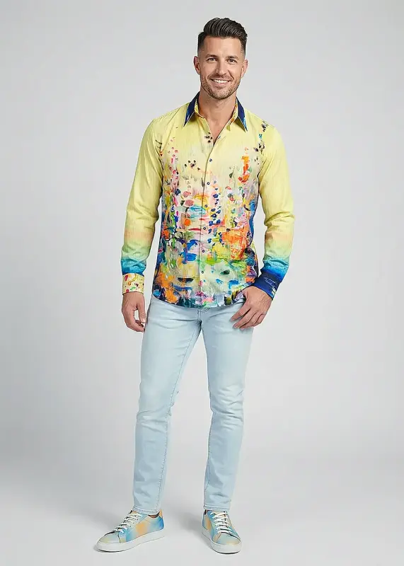 Discover colorful button up shirts for men GIVERNY - 100% cotton