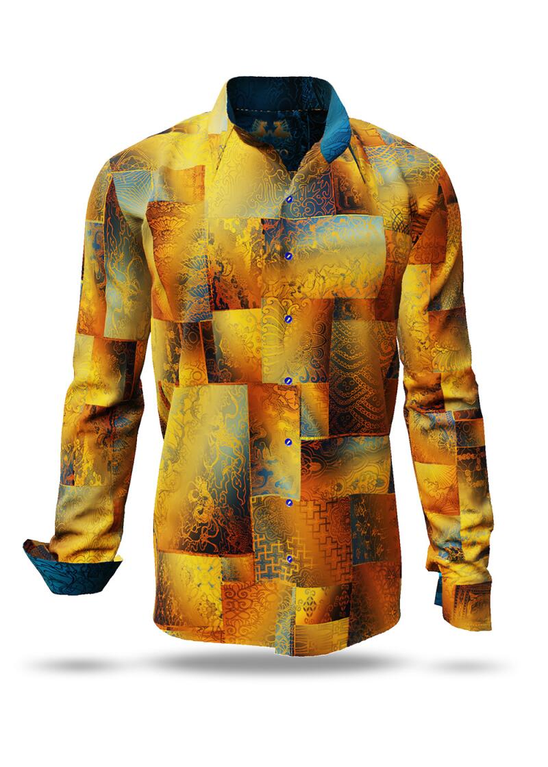 DRACO GOLD - golden yellow shirt with Asian depictions - GERMENS