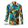 DRACO TÜRKIS - turquoise golden shirt with Asian depictions - GERMENS
