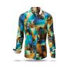 DRACO TÜRKIS - turquoise golden shirt with Asian depictions - GERMENS