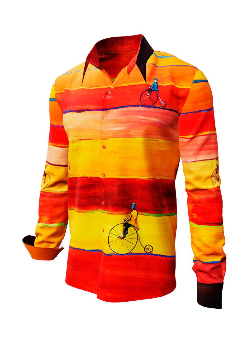 REARTRO - Rot orange gelbes Hemd mit Hochrad-Darstellungen - GERMENS