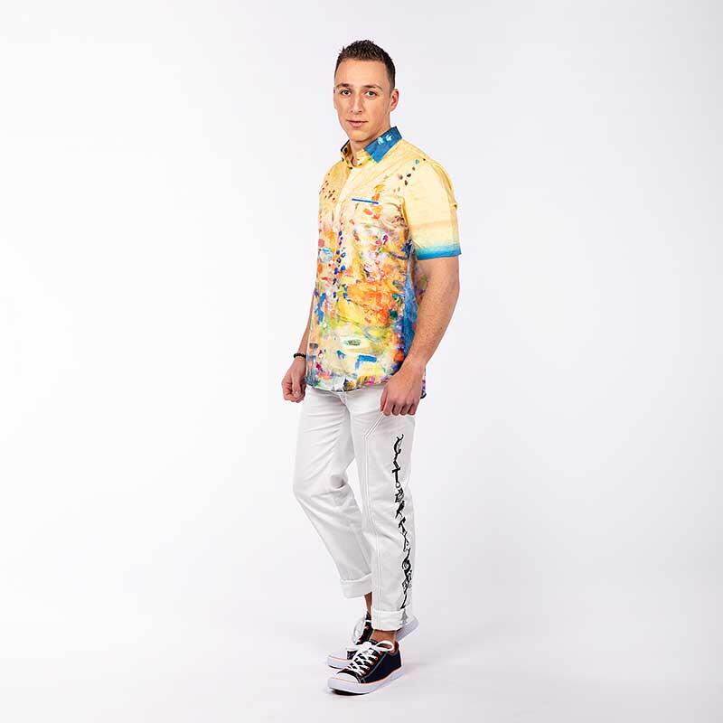 GIVERNY - Yellow short sleeve shirt with colored swabs - GERMENS