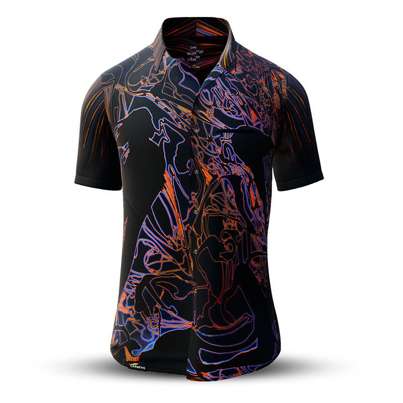 Sommerhemd Herren ZWEI ENGEL TANZEN AM VULKAN - 100 % Baumwolle - 10 Größen von XS - 6XL - außergewöhnliches Design - feinste Verarbeitung - Stoffe Made in Germany - limitiert und exklusiv