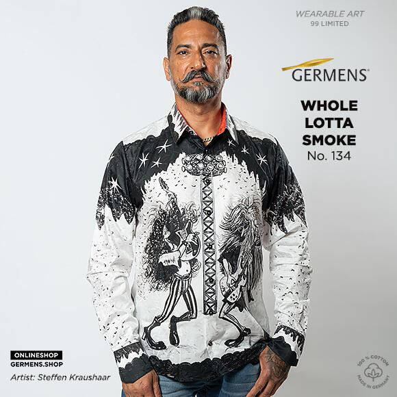 WHOLE LOTTA SMOKE - Schwarz-weißes Hemd für Rockmusiker - GERMENS