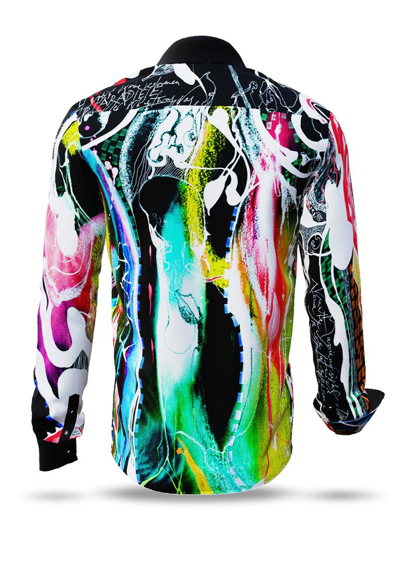 PARADIES II - Black shirt with colored drawing - GERMENS