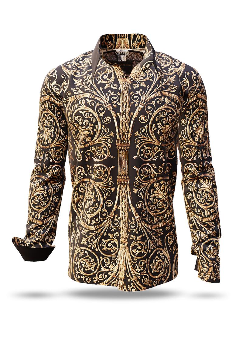 PORTE NOTRE DAME - Dark brown shirt with golden ornaments - GERMENS