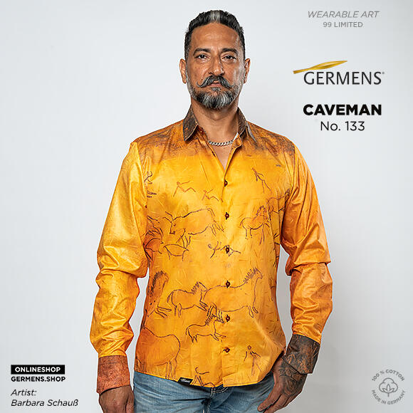 CAVEMAN - Ocker-orangefarbenes Hemd mit Höhlenmalerei - GERMENS