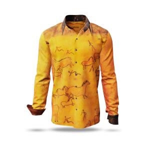 CAVEMAN - Ochre orange shirt with cave painting - GERMENS