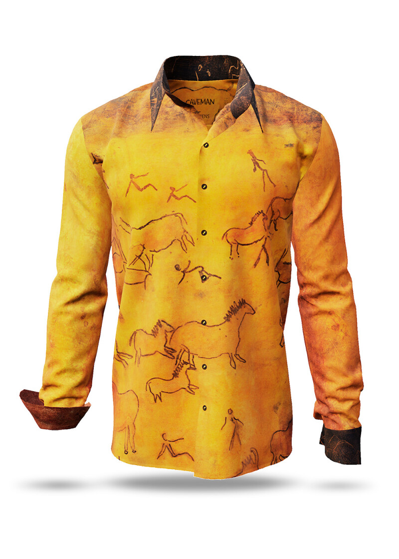 CAVEMAN - Ochre orange shirt with cave painting - GERMENS