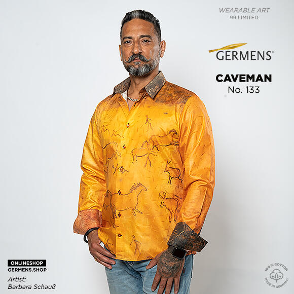 CAVEMAN - Ocker orangefarbenes Hemd mit Höhlenmalerei - GERMENS