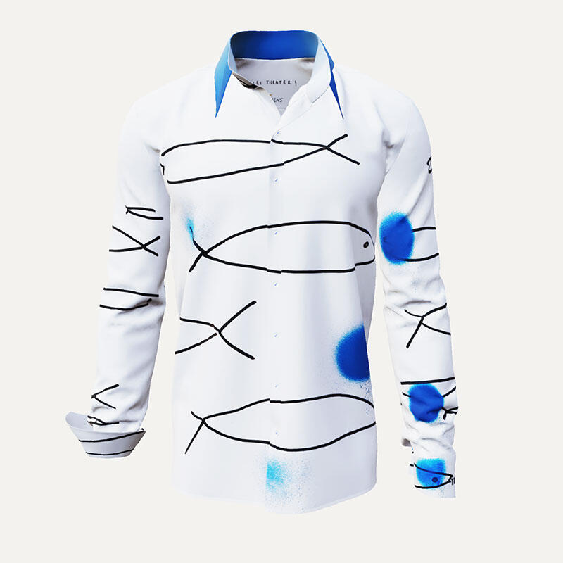 ALLES THEATER - Weißes Künstlerhemd mit Fischen - GERMENS