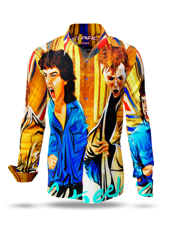 DANCING ON THE STREET Mens Shirt - Tribute to D. Bowie and M. Jagger - Colorful mens shirt designed by Italian artist Ilian Rachov - 100% cotton