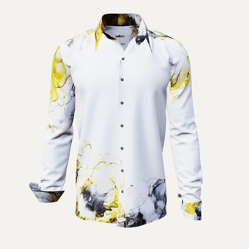 NEBULA - Weißes Hemd mit gelb grauen Effekten - GERMENS