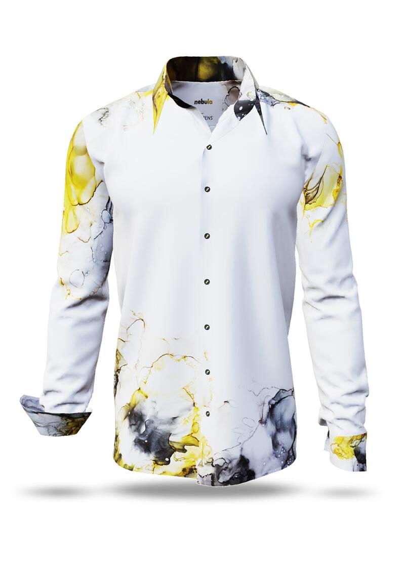 NEBULA - White shirt with yellow-gray clouds - GERMENS