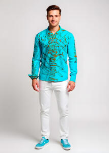 Entdecke bunte Hemden Herren DENADA BLUE - 100 % BW
