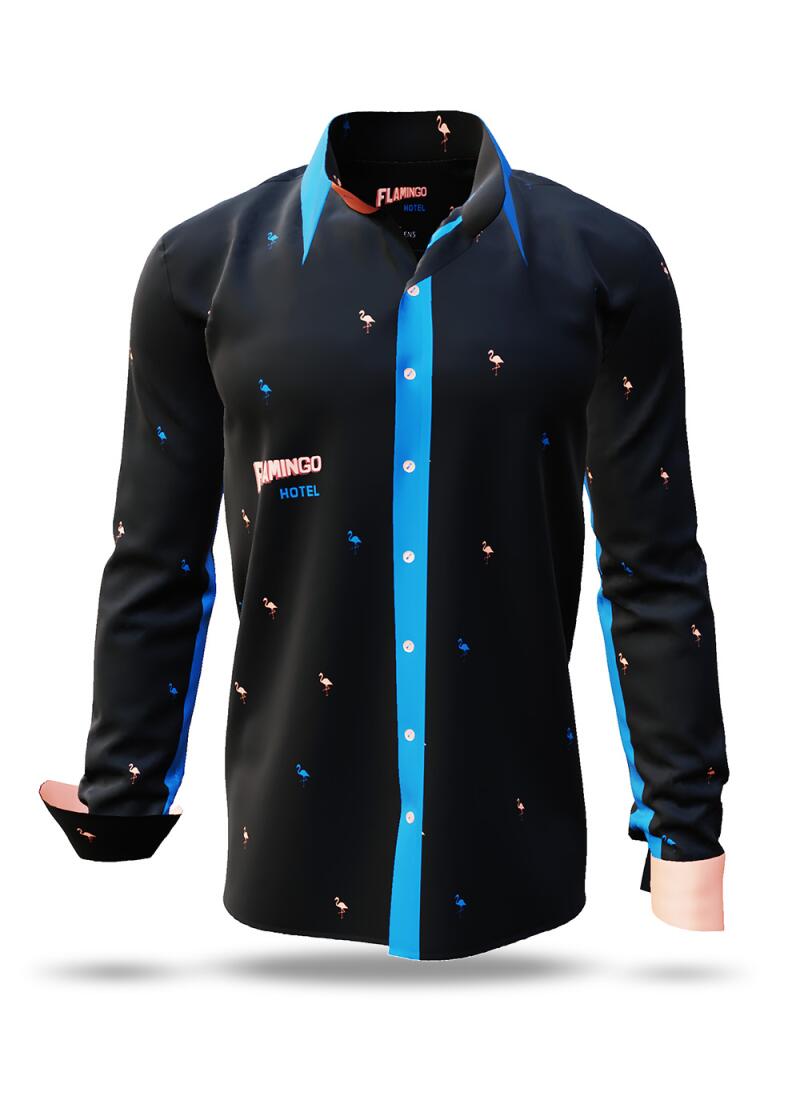 FLAMINGO HOTEL 1 - Black shirt with coloured back graphic - GERMENS