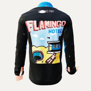 FLAMINGO HOTEL 1 - Black shirt with coloured back graphic...