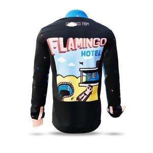 FLAMINGO HOTEL 1 - Black shirt with coloured back graphic...