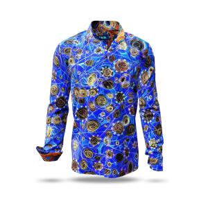 CIRCULI LAGUNE - Blue shirt with colored patterns - GERMENS