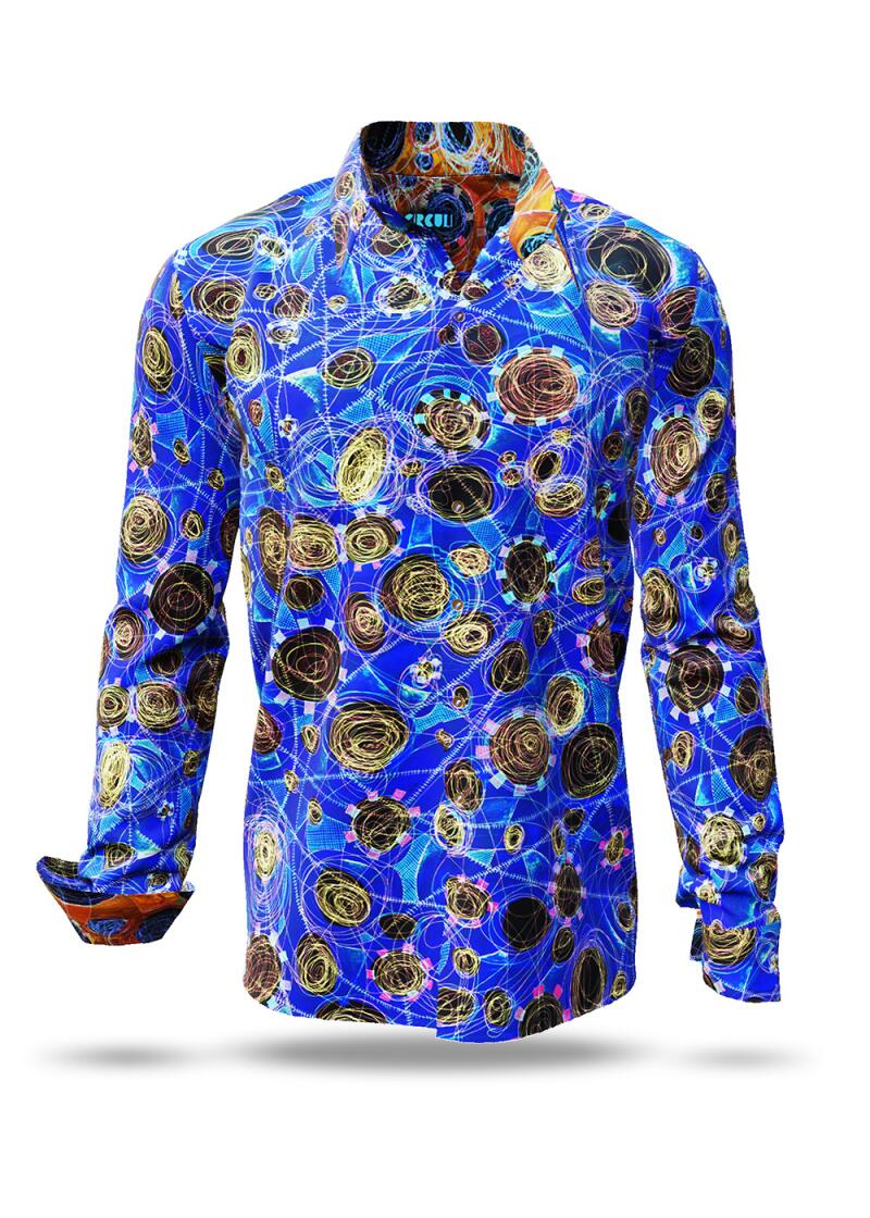 CIRCULI LAGUNE - Blue shirt with colored patterns - GERMENS