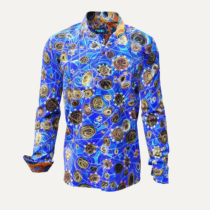 CIRCULI LAGUNE - Blue shirt with colored patterns - GERMENS