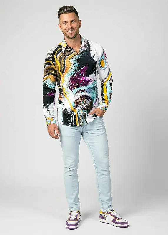 Discover colorful button up shirts for men JAWS OF MAUI - 100% cotton
