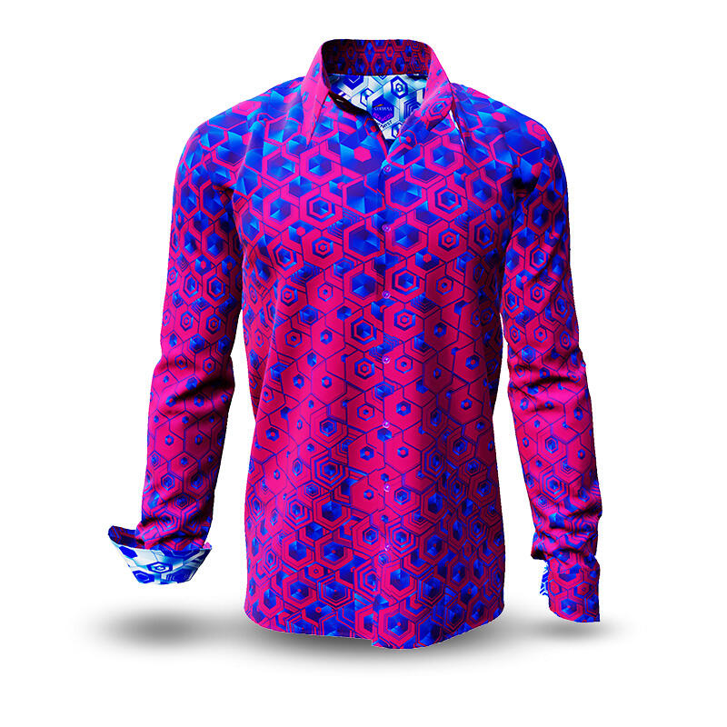HEXAGON AMETHYST - purple shirt with blue honeycomb...