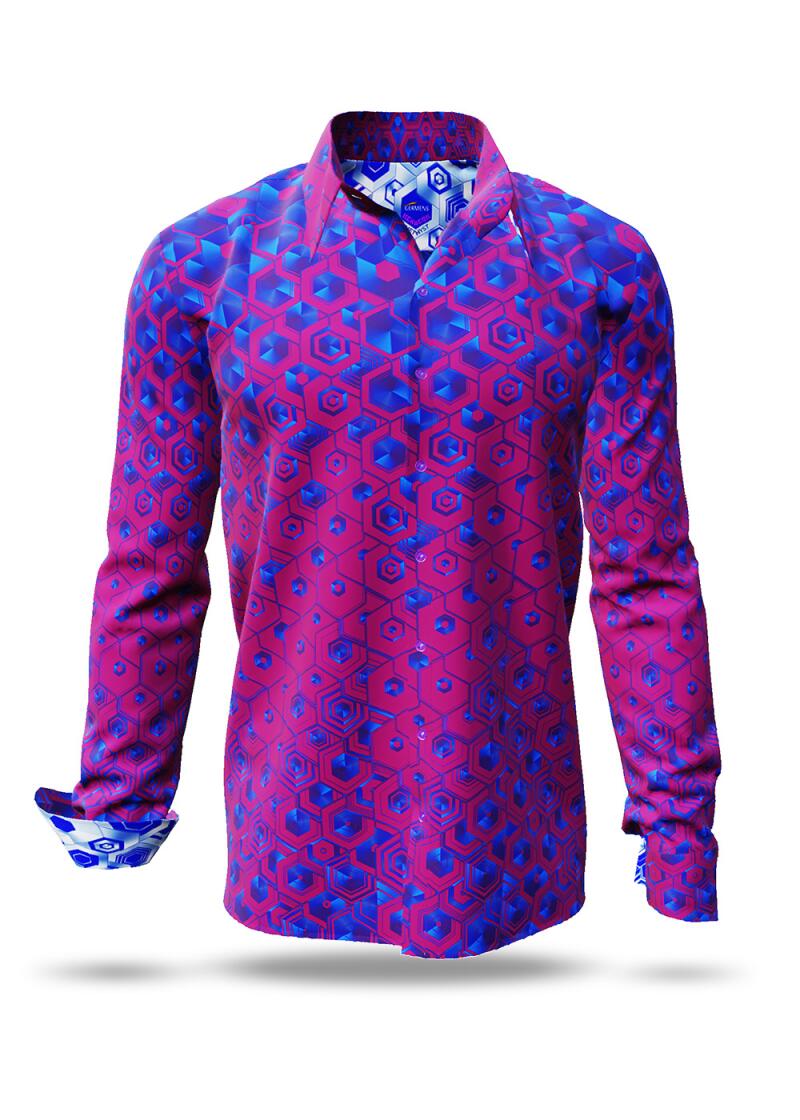 HEXAGON AMETHYST - purple shirt with blue honeycomb structures - GERMENS