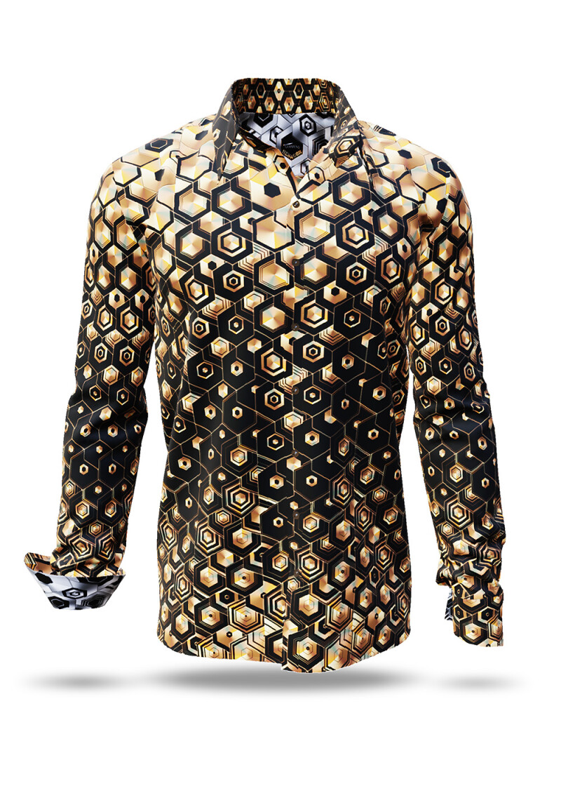 HEXAGON KUPFER -  Copper-gold shirt with black honeycomb structures - GERMENS