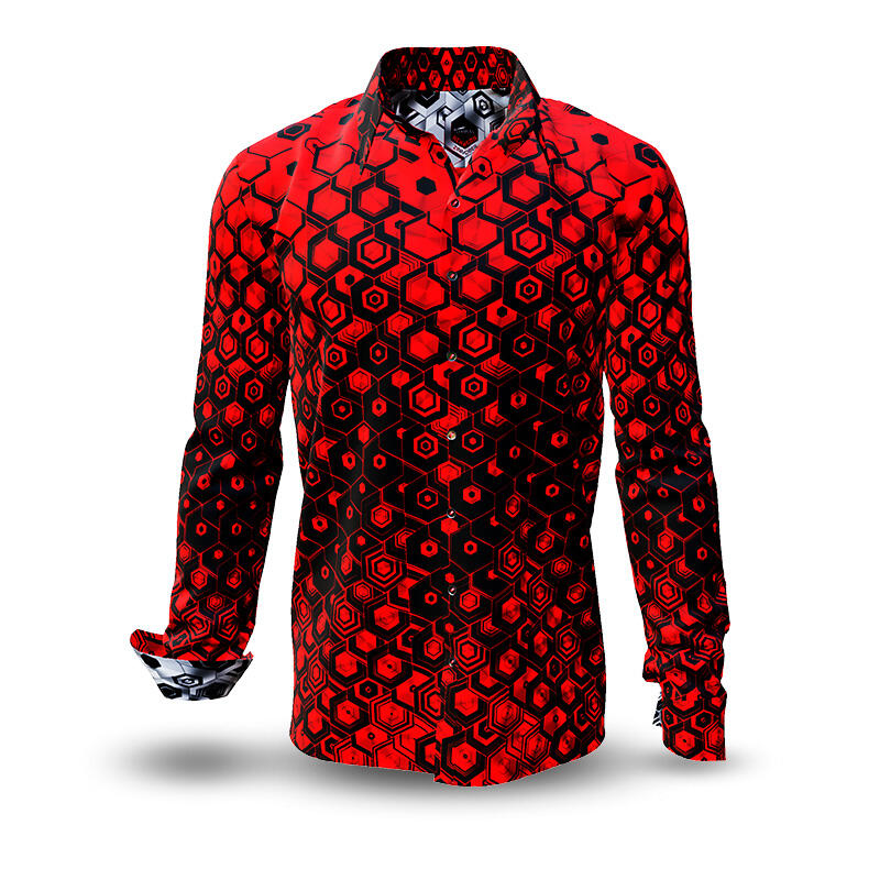 HEXAGON ZINNOBER - red shirt with black honeycomb...